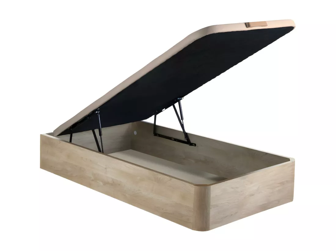 Ensemble 90 x 200 cm sommier coffre naturel clair + matelas ressorts ensachés ép.22cm - PRESTIGE de YSMÉE
