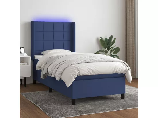 Sommier tapissier avec matelas et LED Bleu 90x190 cm Tissu