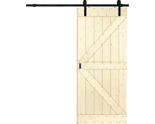 Complete schuifdeurset Barn Door Motif Z Spruce 79x210 cm inclusief deurblad, schuifdeurbeslag en krukset