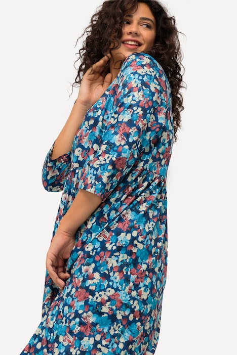 Jerseykleid, gemustert, V-Ausschnitt, 3/4-Arm