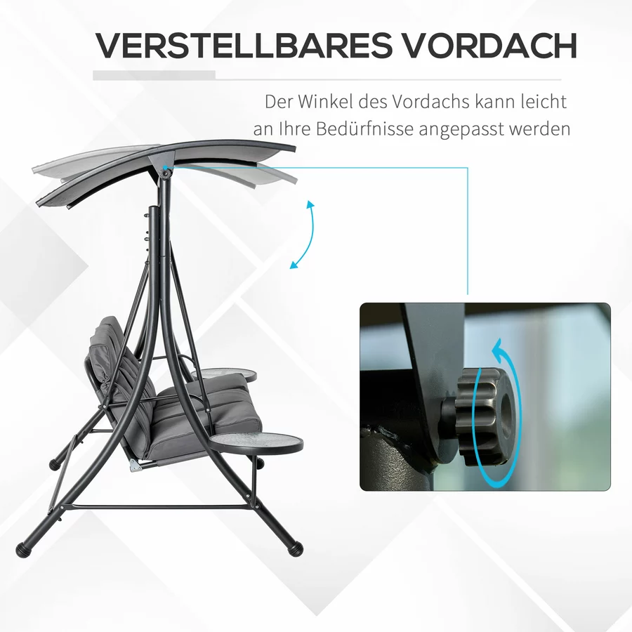 Outsunny 3-Sitzer Hollywoodschaukel mit verstellbarem Sonnendach grau, schwarz