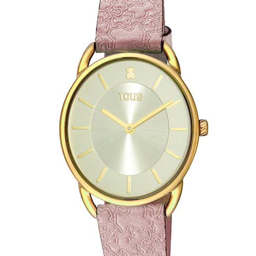Relógio analógico Dai XL em aço com pulseira de couro rosa Kaos