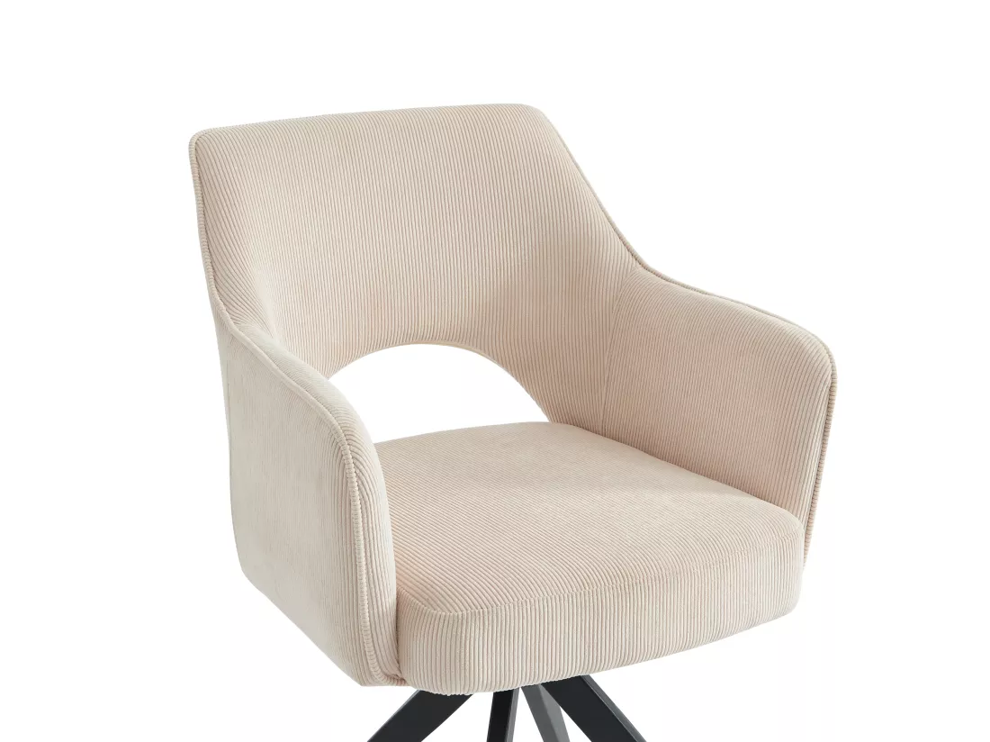 Chaise pivotante avec accoudoirs en velours côtelé et métal noir - Crème - KONYA