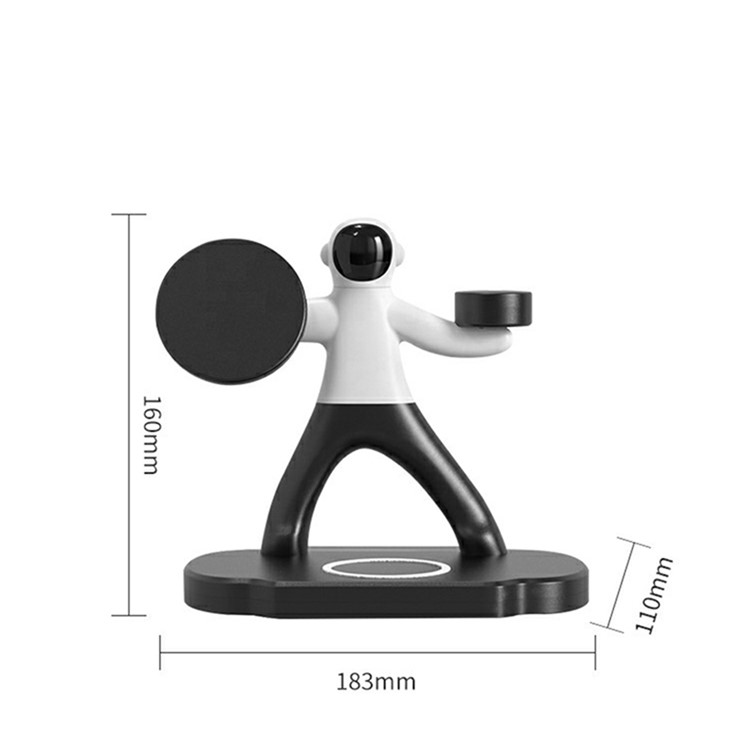 (15W) 3in1 Magnetisches Ladegerät Qi Wireless Charger Ladestation für Apple iPhone / Apple Airpods / Apple Watch im Astronauten Design - Schwarz