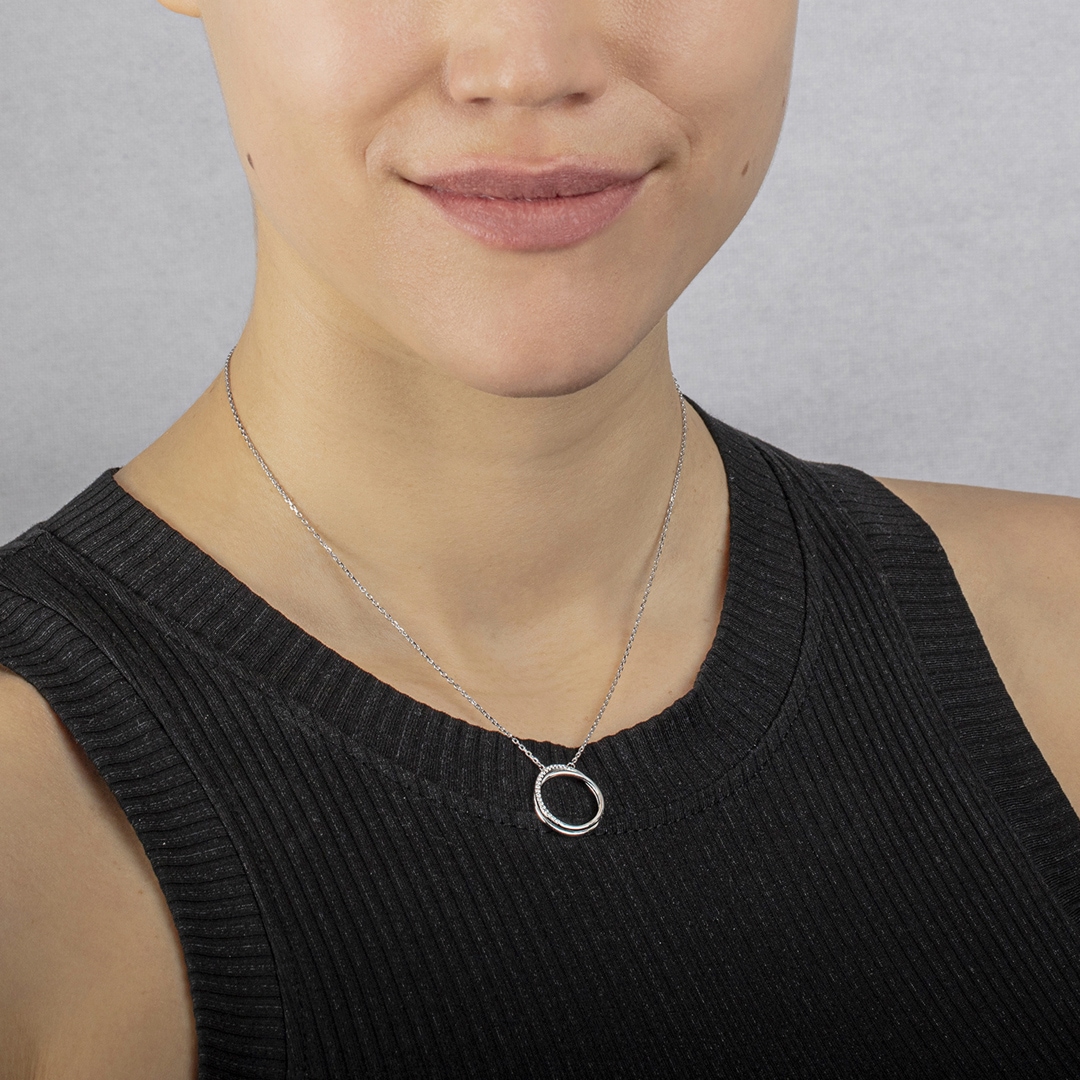 Collier mit Anhänger 925 Silber rhodiniert mit Zirkonia 43cm