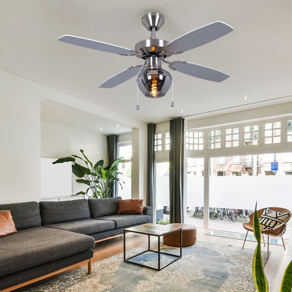 Deckenventilator, Retro-Look, Silber, Zugschalter, D 105 cm