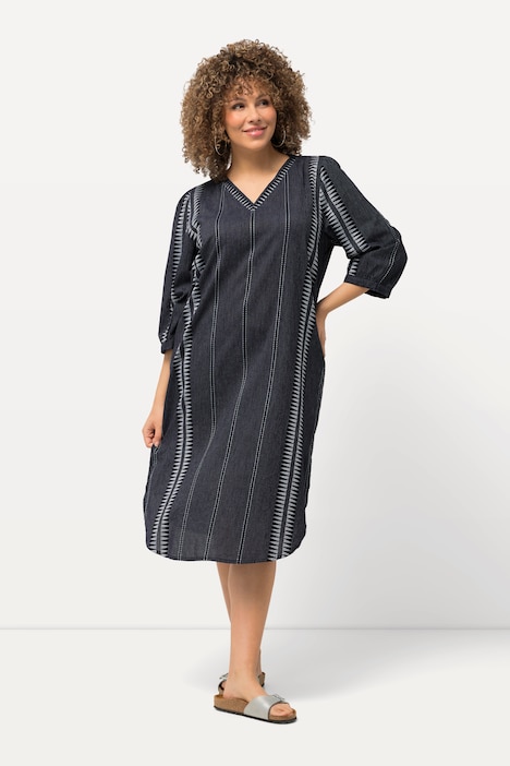 Kaftan, Mustersteifen, Oversiezd, V-Ausschnitt, 3/4-Arm