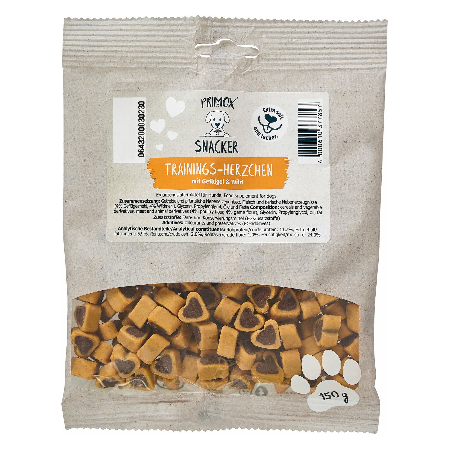 PRIMOX Trainings-Snack Herzchen  - 150g - Geflügel