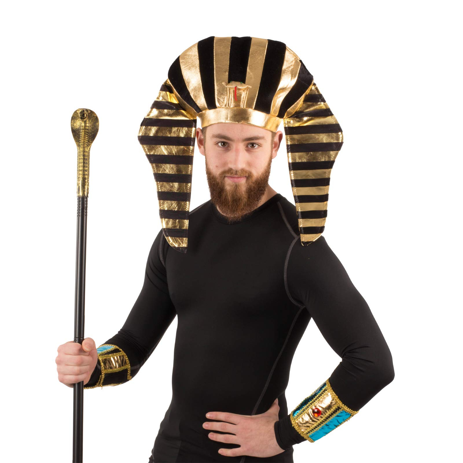 (3-tlg. Set) Ägyptischer Pharao Fasnacht Erwachsenen Kostüm Zubehör für Motto Partys / Halloween mit Hut / Königsstab / Manchetten - Schwarz / Gold