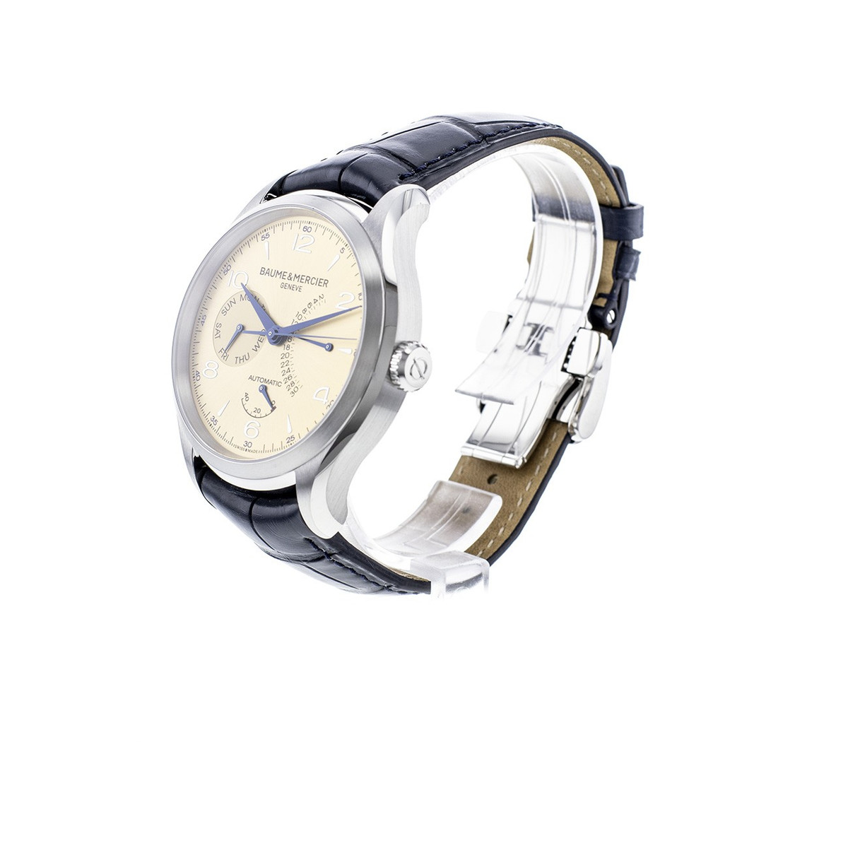Montre d'occasion Baume et Mercier Clifton homme automatique acier bracelet cuir noir