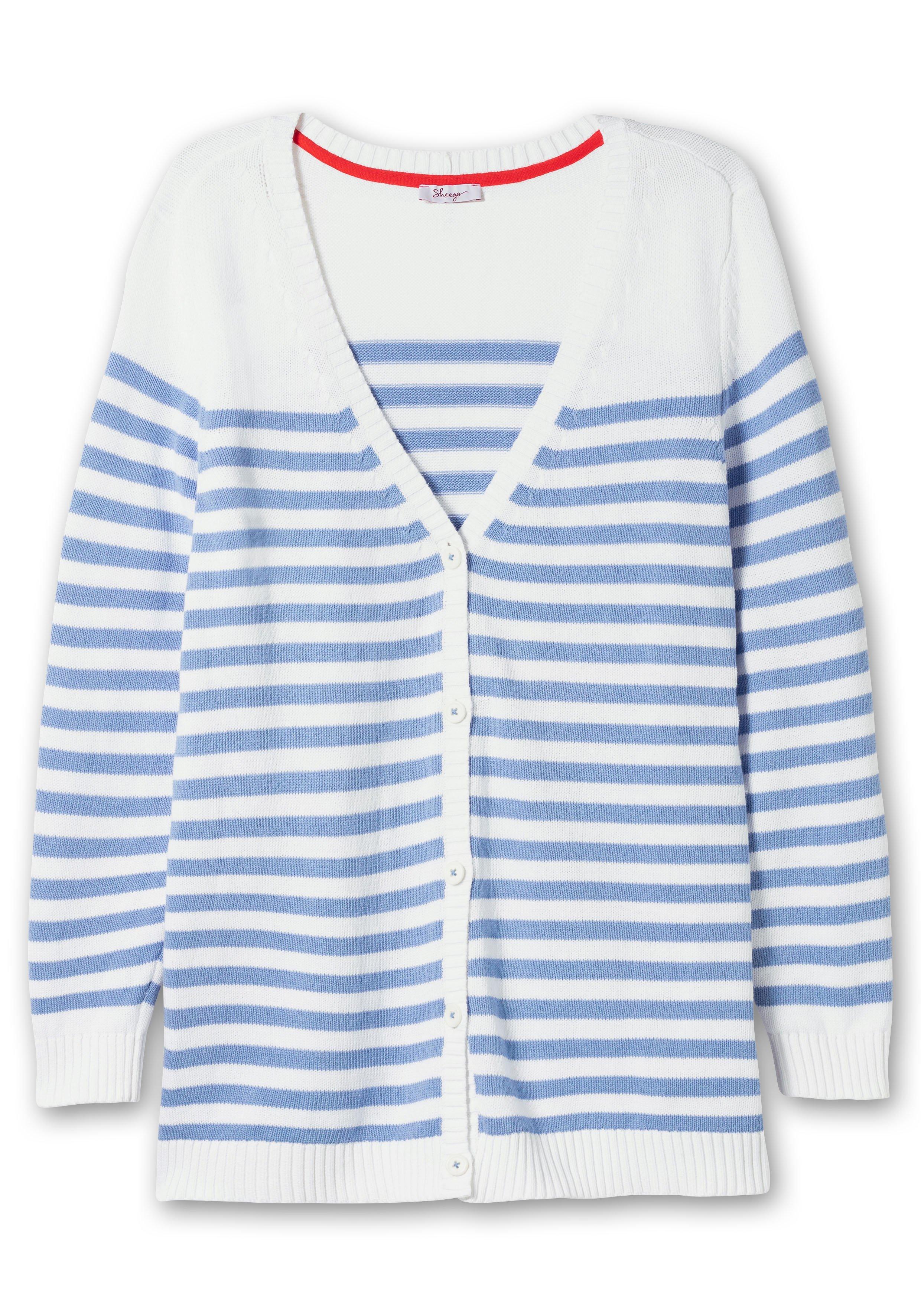 Geringelte Strickjacke mit Knopfleiste