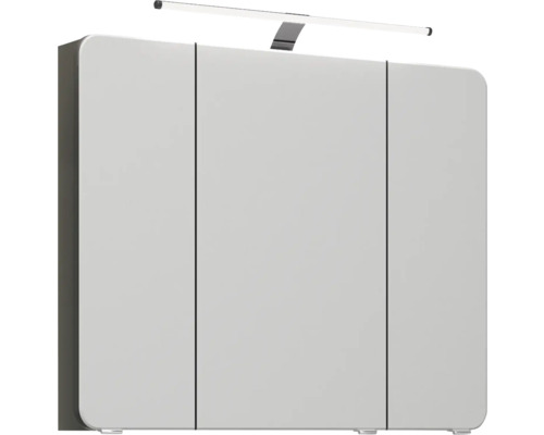 3-delige badkamermeubelset Pelipal xpressline 4005 BxHxD 92 x 200 x 49,1 cm, fronten hoogglans grijs, met witte glazen wastafel en glazen wastafelmeubel, wastafelkast, spiegelkast met LED-verlichting, chromen greep, 992.0900112 9920900112