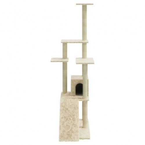 Arranhador vidaXL com casinha, cor creme, para gatos