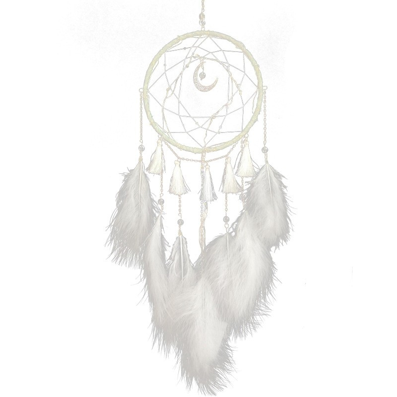 (55x15cm) 20-LED's Feder Traumfänger Boho Home Deko Hygge Lifestyle (Inkl. Batterien) - Weiss