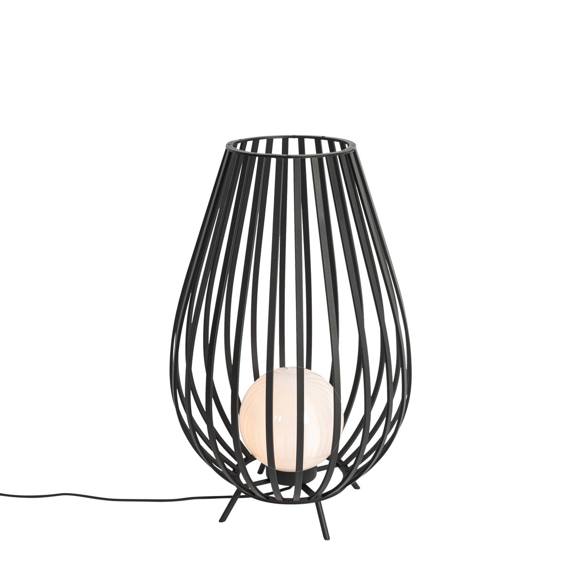 QAZQA - Design vloerlamp | Staande lamp | Lamp | Licht, zwart met opaal kap, 70 cm - Angela - Staal, rond - LED-compatibel, E27