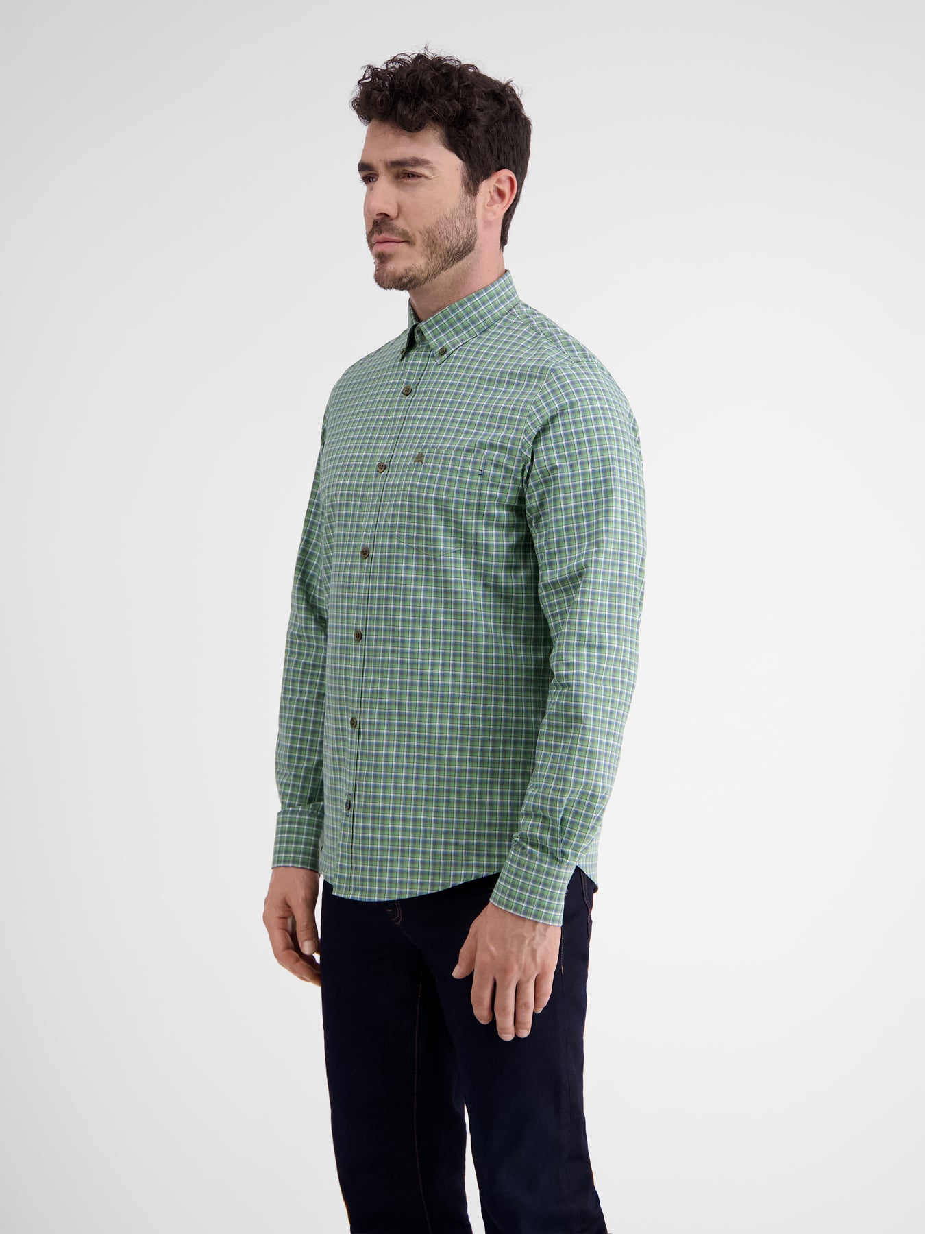Langarmhemd, kariert, klassischer Button-down-Kragen