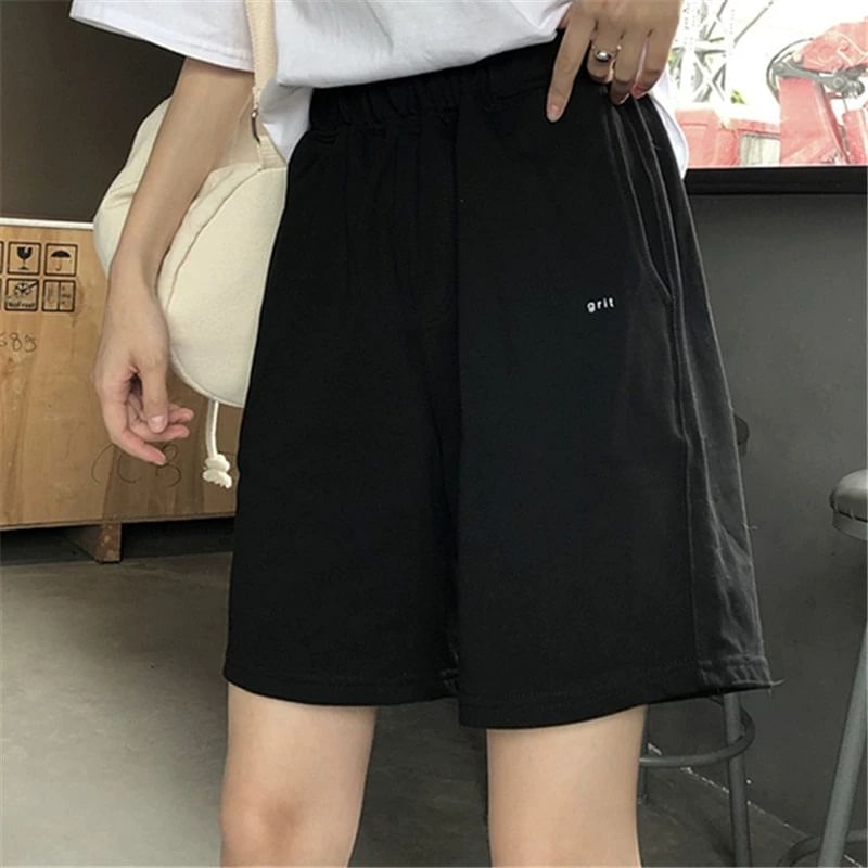 PERKARP - Jersey shorts met elastische taille en borduurwerk