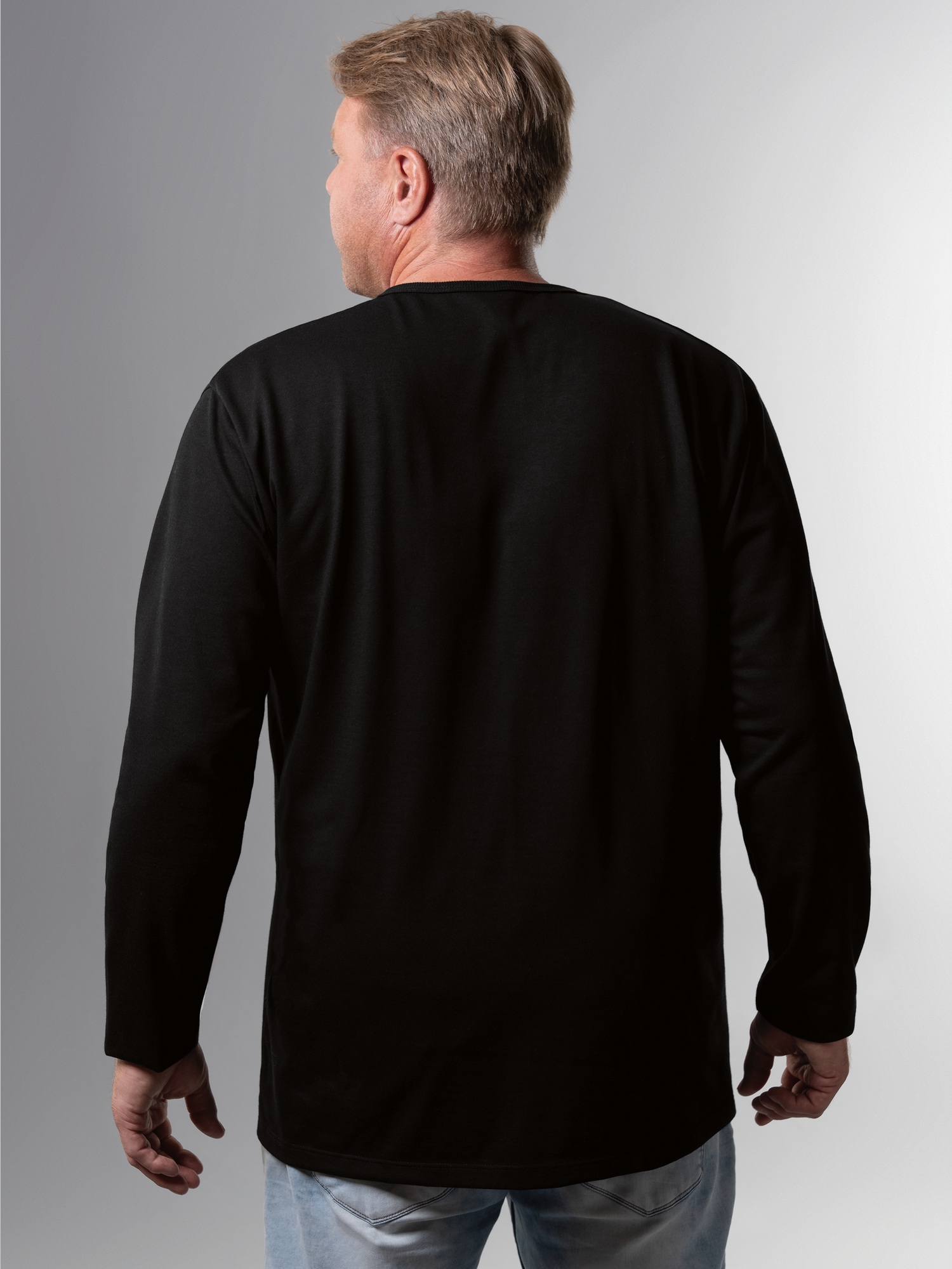 Langarmshirt mit Knopfleiste Schwarz