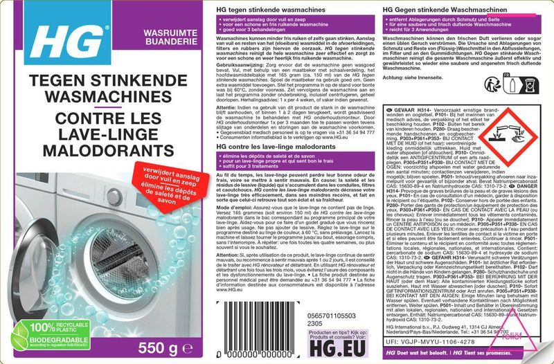 HG - Tegen Stinkende Wasmachines - Wasmiddel - 550gr