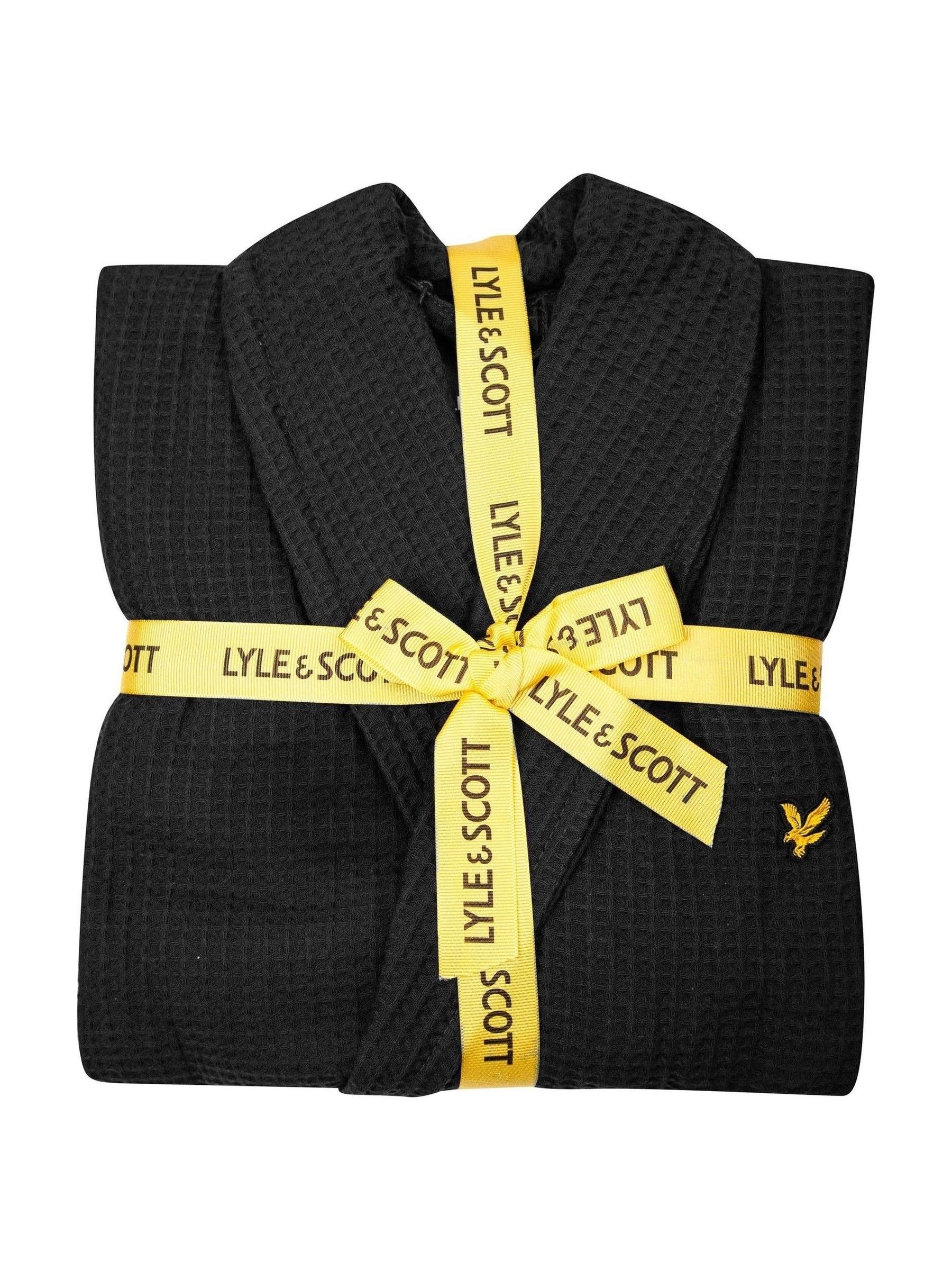 Zwart - Lyle & Scott 100% katoenen premium badjas met wafeldessin