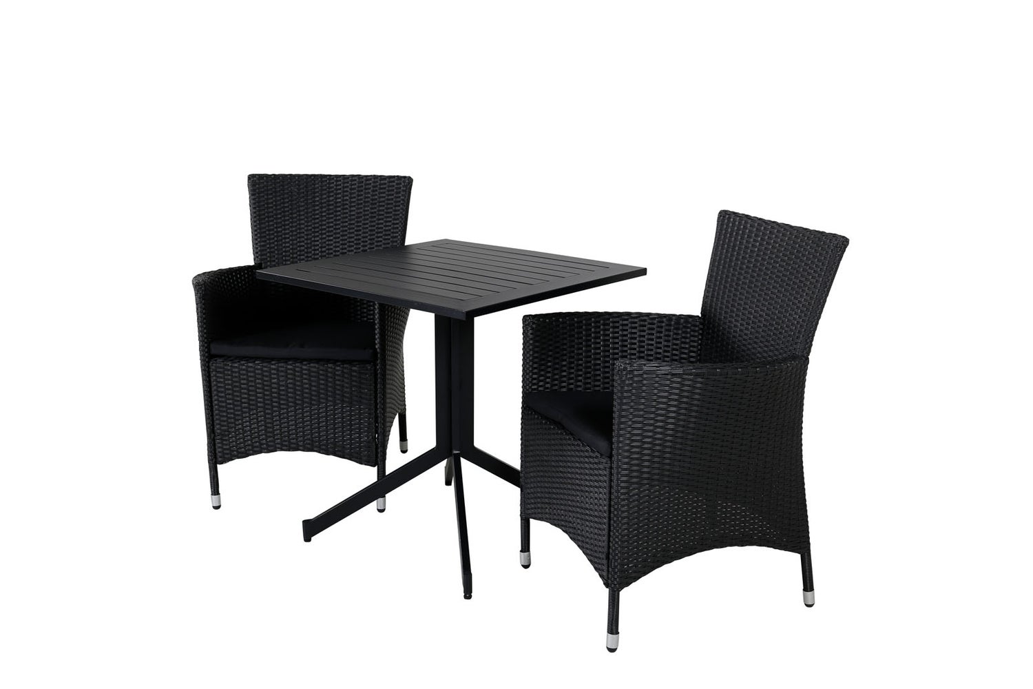 Way tuinset, tafel 70x70cm en 2 stoelen, opvouwbaar, zwart. 70 x 70 x 72 cm