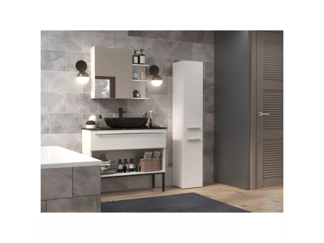 YANA - Meuble salle de bain avec panier à linge - 31x30x174 cm - Colonne rangement SDB
