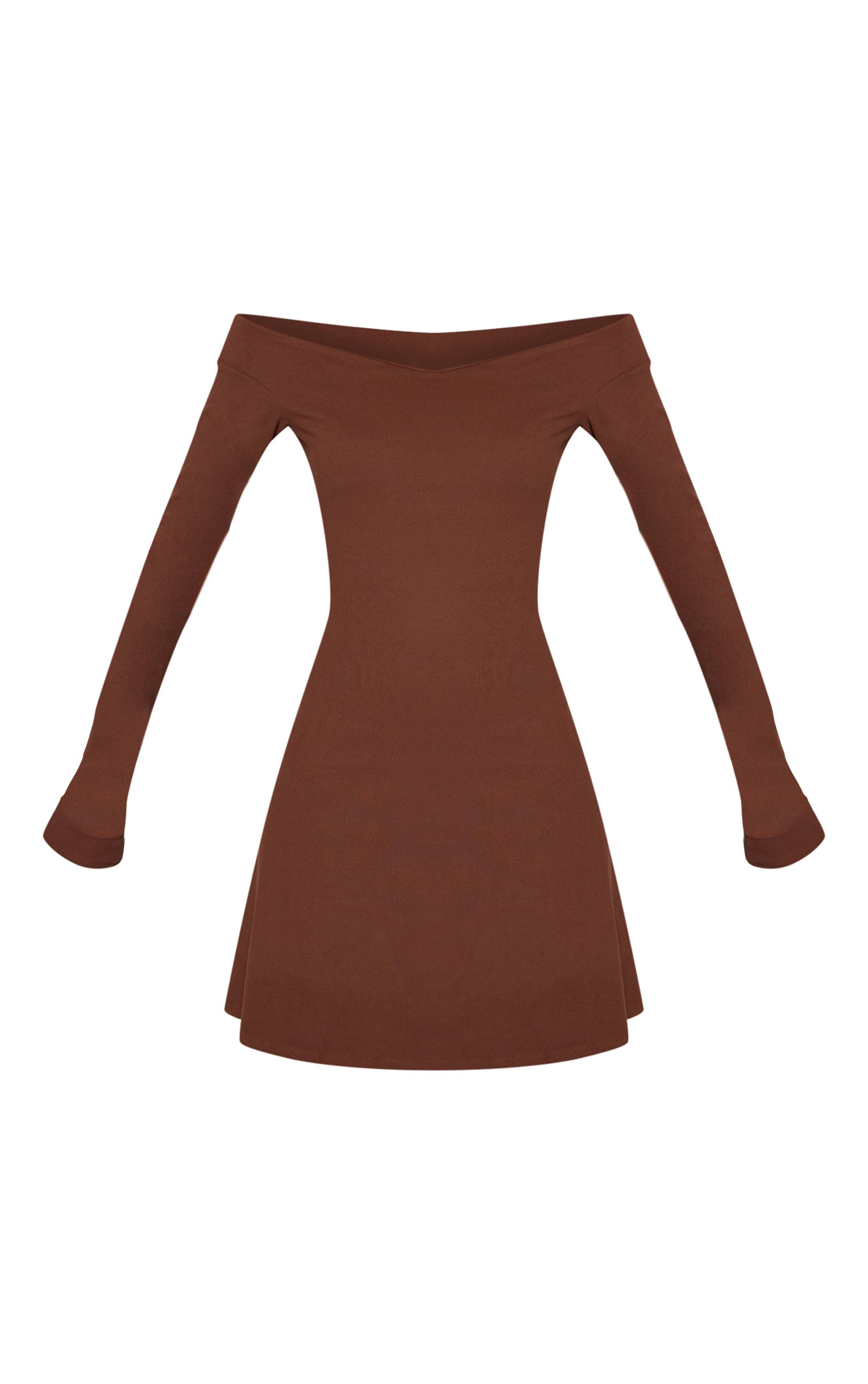 Chocolat Robe Droite À Manches Longues Et Col En V En Tissu Doux Pour Femmes Grandes Tailles