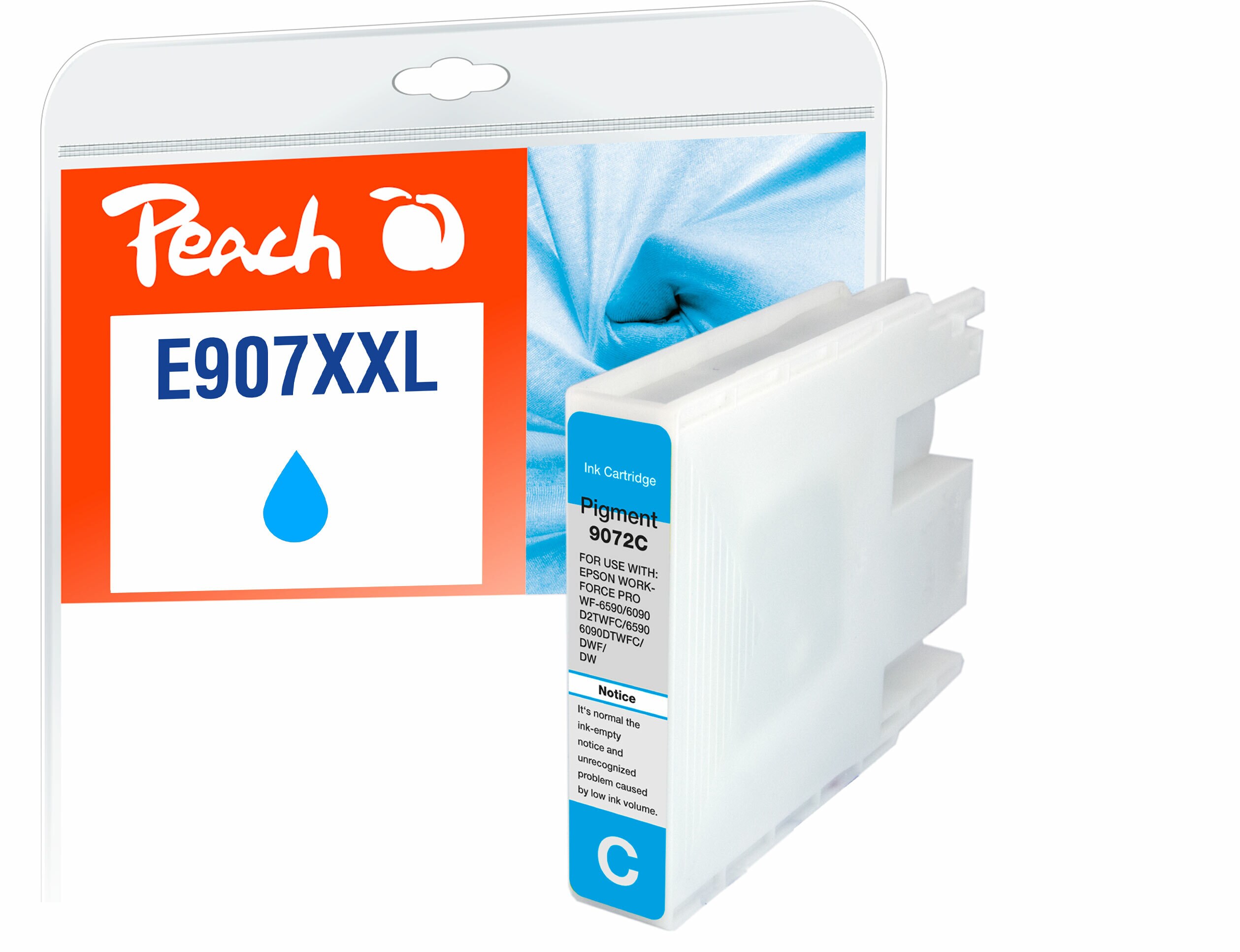 Peach E907/908 Druckerpatrone XXL cy ersetzt Epson T9072, No. 907XXLC, C13T90724010 für z.B. Epson Workforce Pro WF -6090 DW