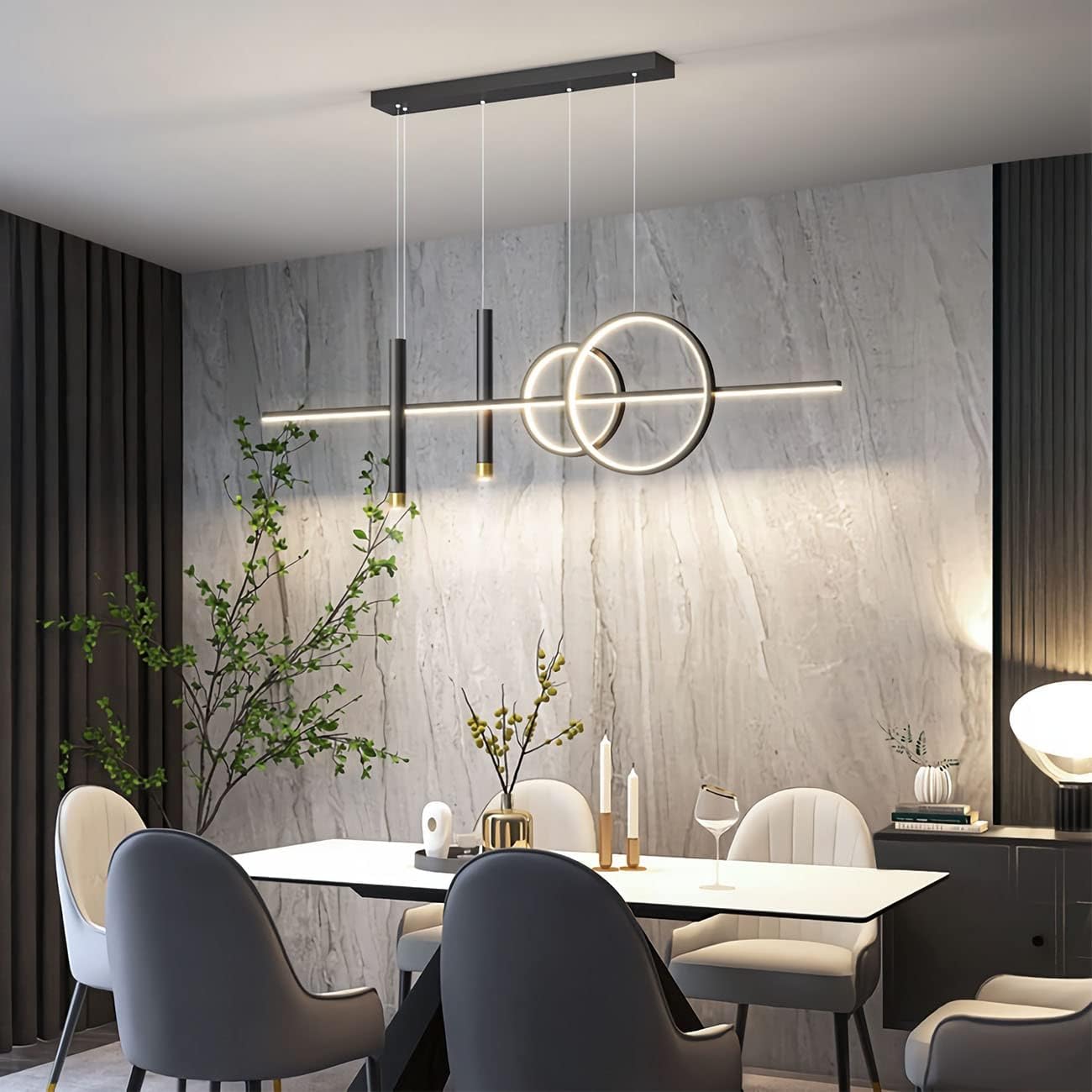 Moderne LED Pendelleuchte Esstisch Hängelampe Dimmbar Mit Fernbedienung Esszimmer Hängeleuchte Esszimmer Pendellampe Höhenverstellbar Kronleuchter für Wohnzimmer Büro Hängeleuchte (Schwarz, 100cm)