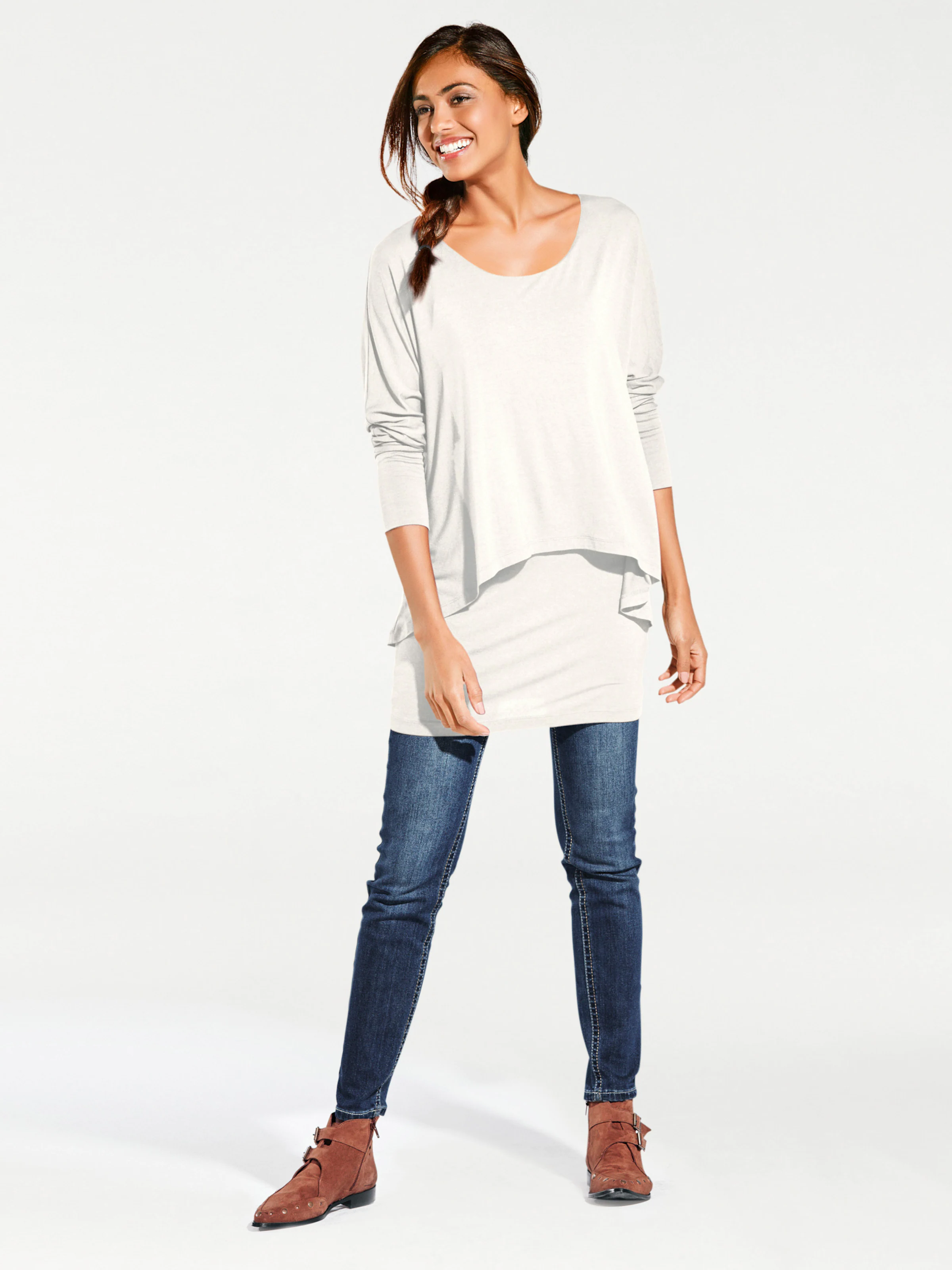 heine Rundhals-Shirt in creme