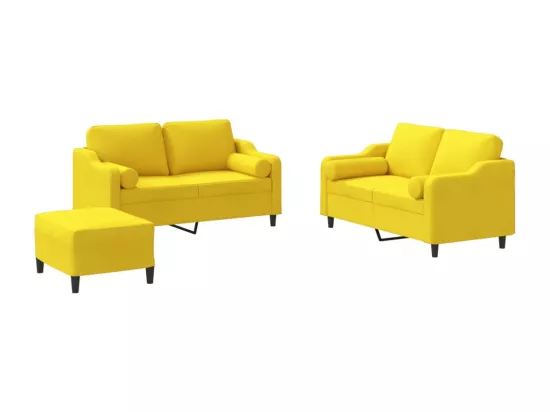 Ensemble de canapés 3 pcs avec coussins jaune clair tissu