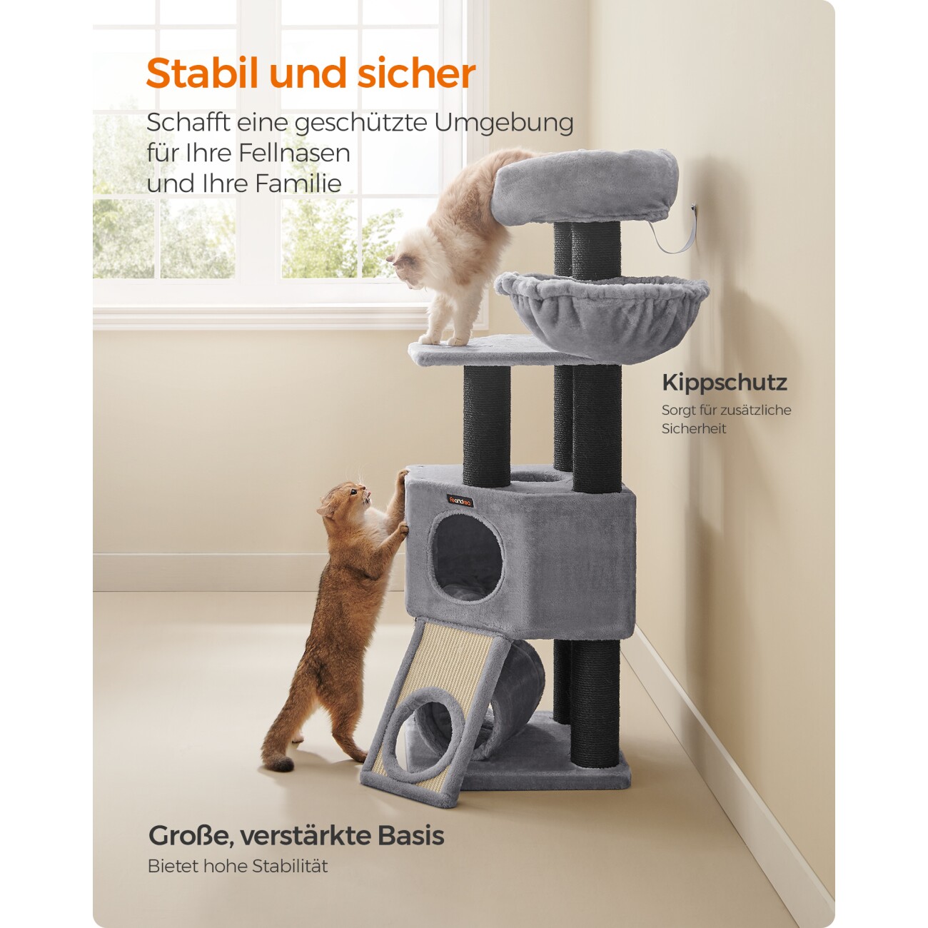 FEANDREA großer Kratzbaum Sisalstämme beige/ grau