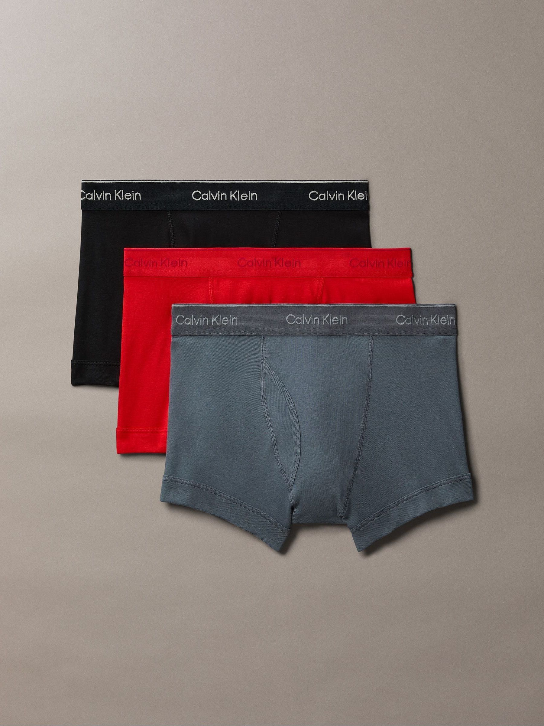 Zwart/rood/grijs - Calvin Klein Cotton Jersey 3 Pack Boxer Trunks