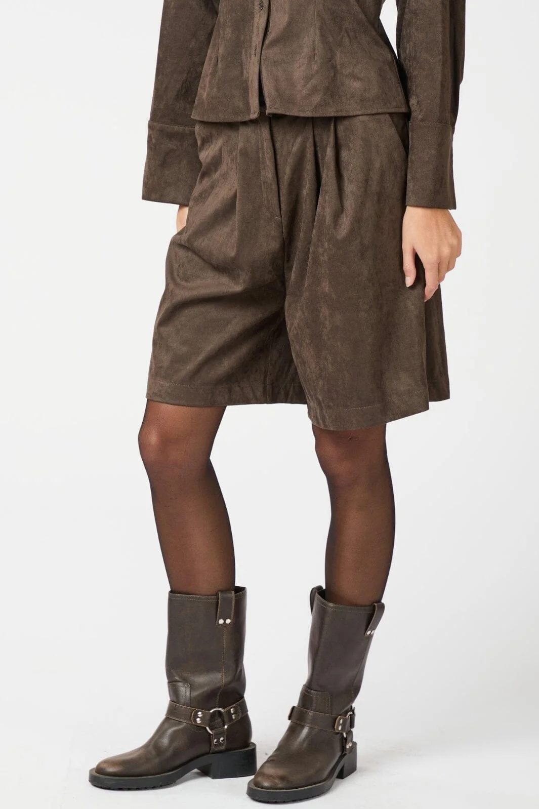 Neo Noir Nika Faux Suede Bermuda Shorts 164474 676 dark brown