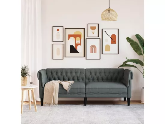 Canapé Chesterfield 3 places gris foncé tissu