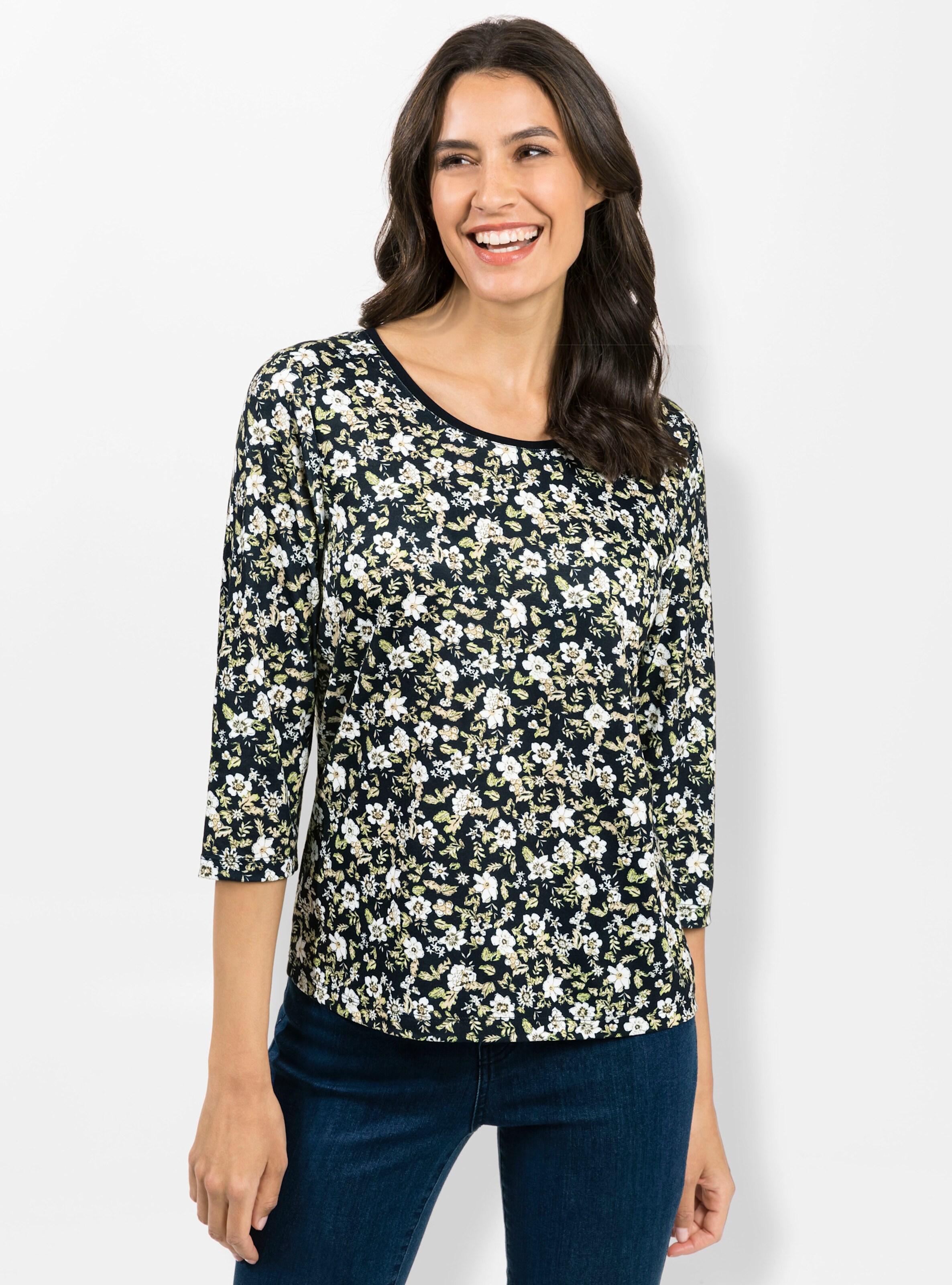 3/4-Arm-Shirt in schilf-marine-bedruckt