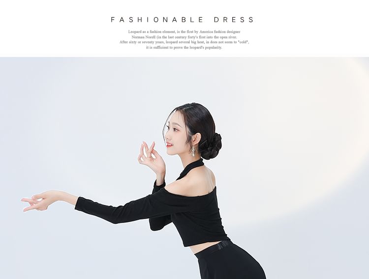 Lydiah - Set: Cold-Shoulder Dance Crop Top + High Waist Inset Shorts Slit Rok