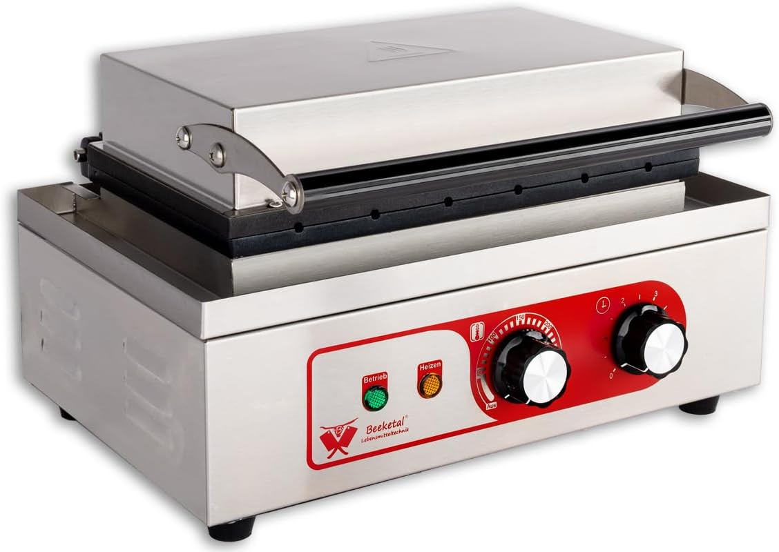 Beeketal 'BWA-9' Profi Gastro Stiel Waffeleisen für Waffeln am Stiel mit antihaftbeschichteten Backplatten, Waffelautomat für 6 Stielwaffeln mit Edelstahl Gehäuse, 50-300 °C stufenlos