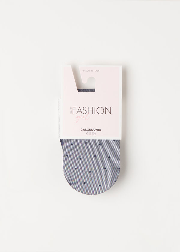 Meia-calça arrastão de bolinhas para meninas, 30 denier