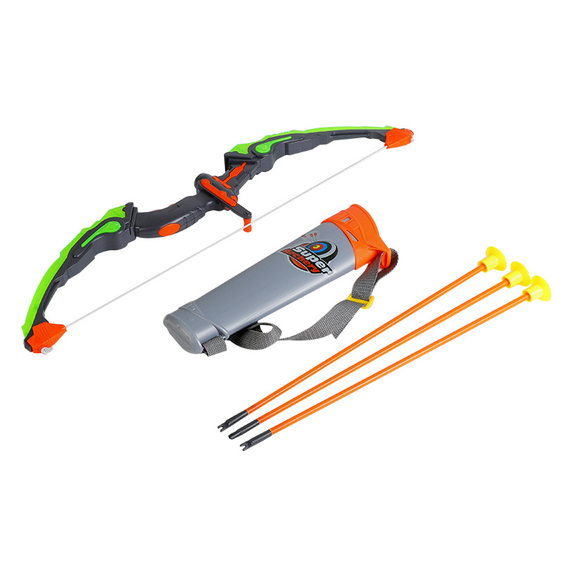 (6-tlg. Set) LED Kinder Bogen Schiessen Spielzeug inkl. Zielscheibe / Pfeilhalter (Batteriebetrieben) - Bunt
