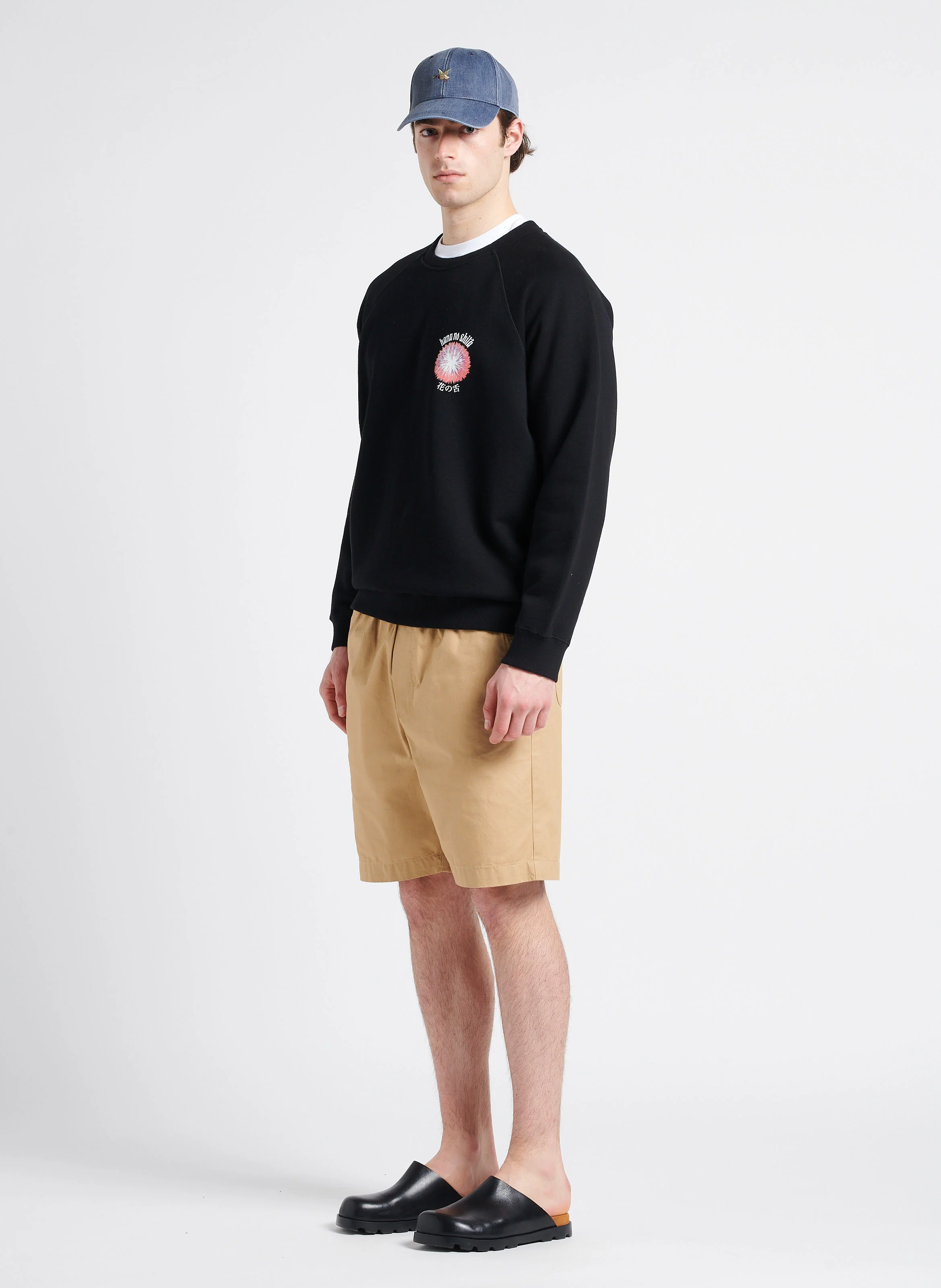 Pull col rond ample à imprimés en coton| Noir