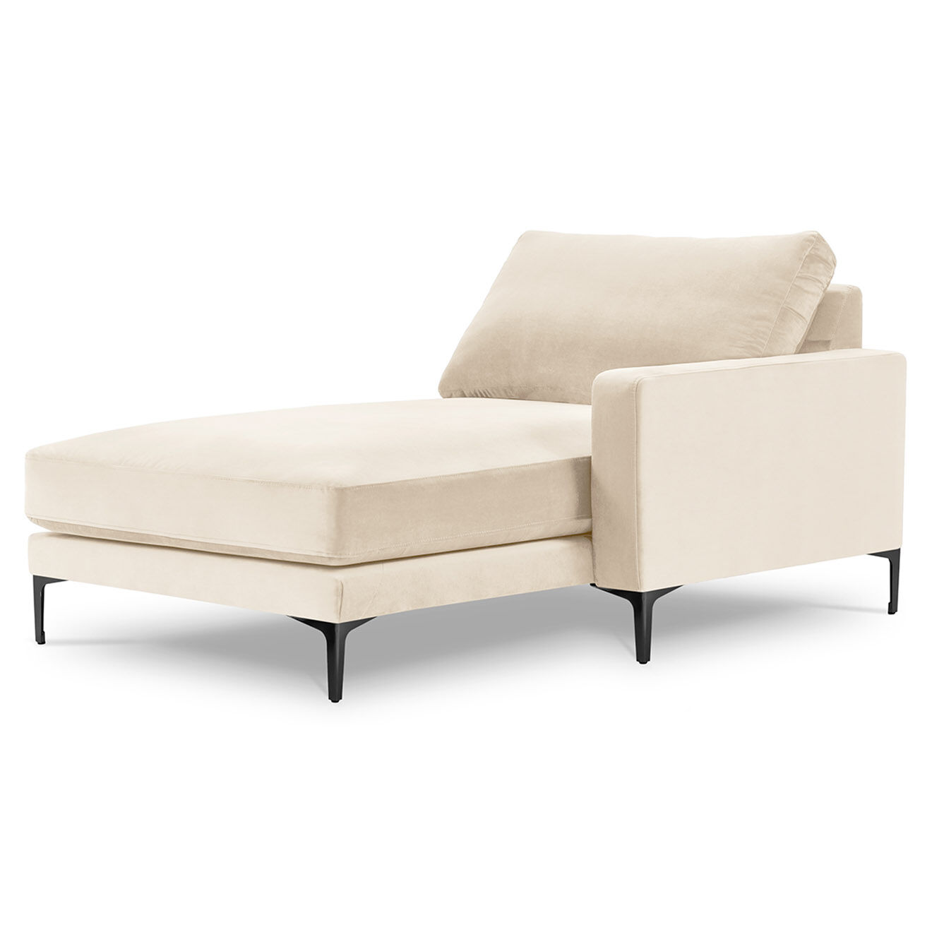 Mazzini Sofas Méridienne Velours Droite Venus beige clair - 160x104x90 cm