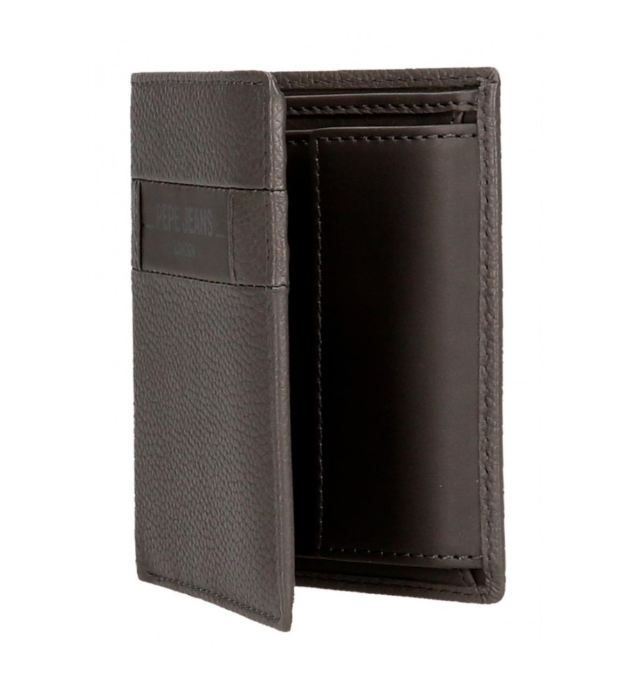 Carteira vertical de couro Pepe Jeans Checkbox cinza