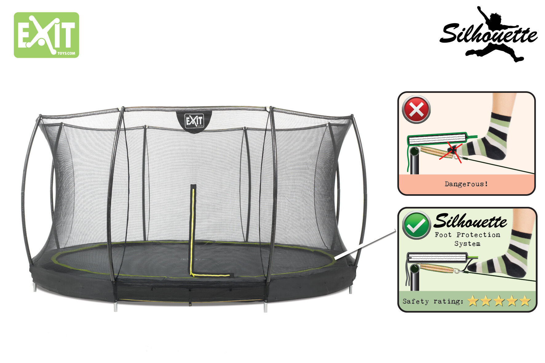 EXIT Silhouette Inground met Net - Trampoline - Zwart - 366 cm