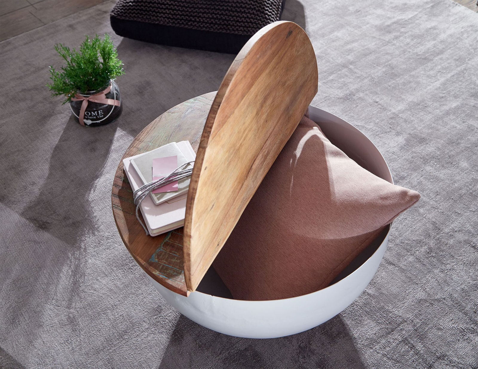 Couchtisch rund 60 x 60 cm Weiß/Mango massiv