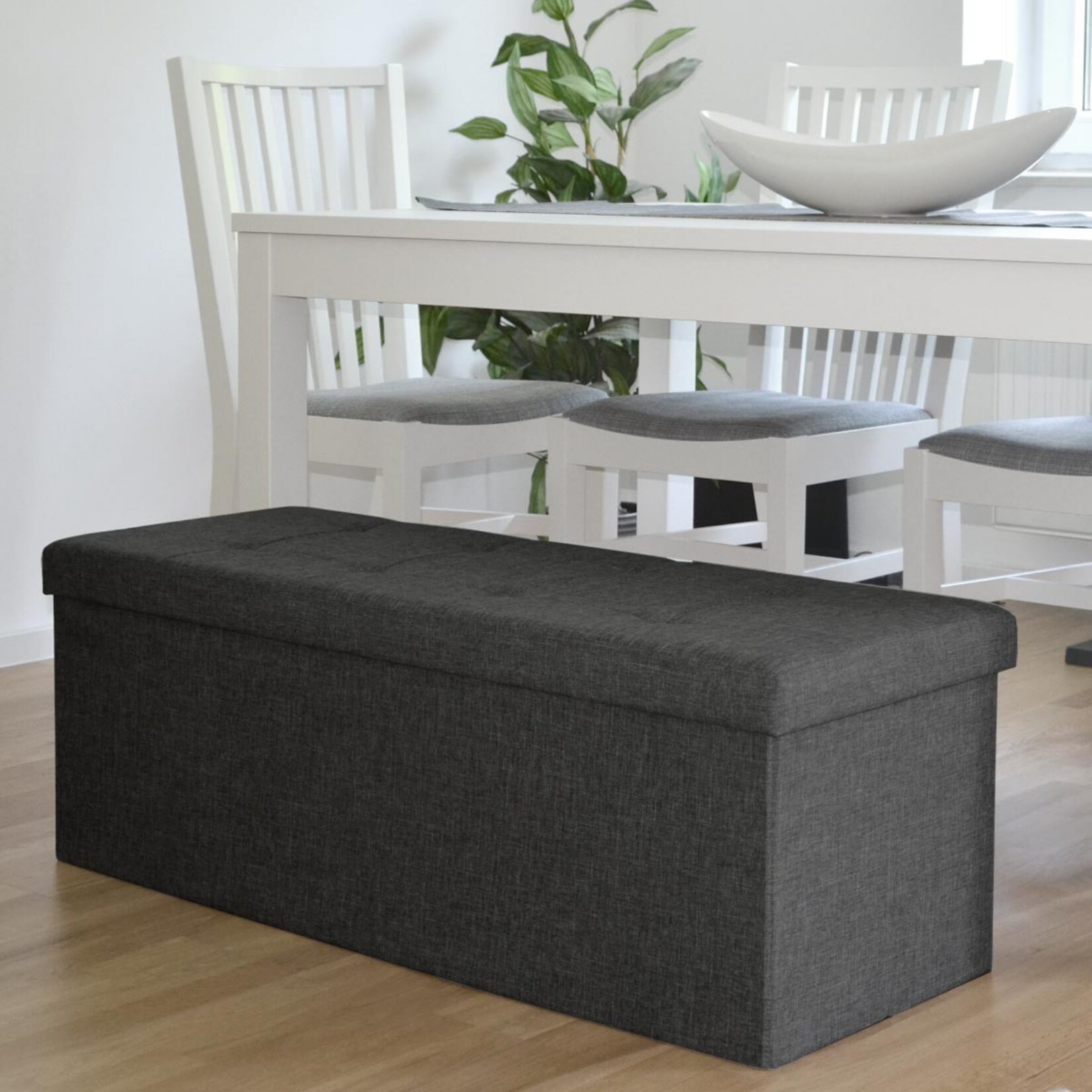 Faltbare Sitzbank 110x38x38cm Sitztruhe inkl. 2 Trennwände 120L Polsterbank Grau