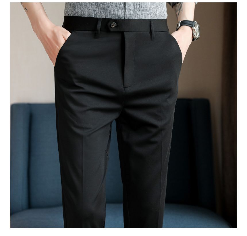 Deepwood - Mid Rise Plain Cropped Tapered Dress Pants