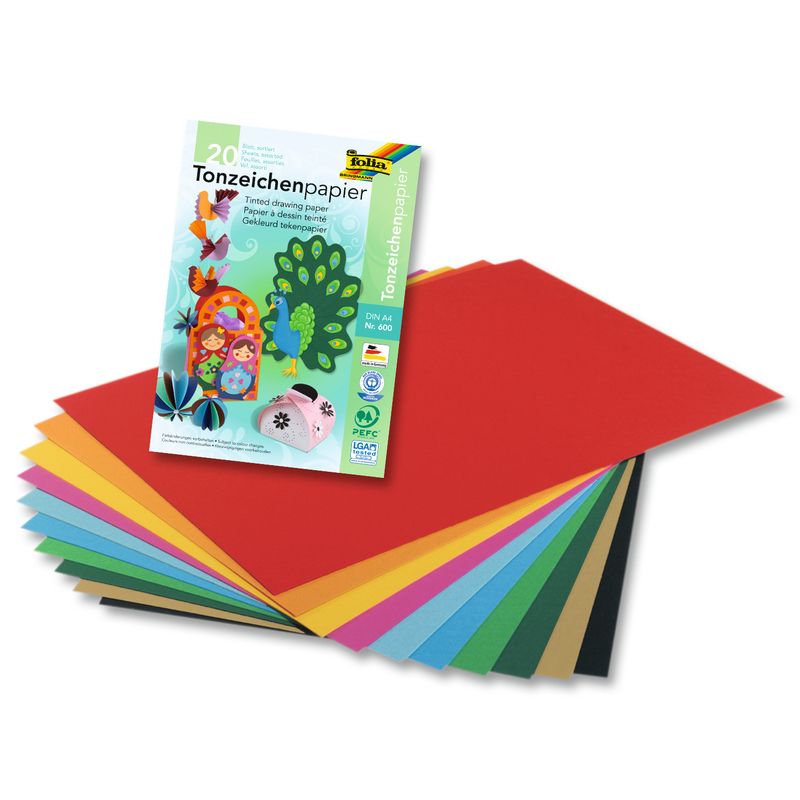 Folia Tonzeichenpapierblock, A4, assortiert, 20 Blatt
