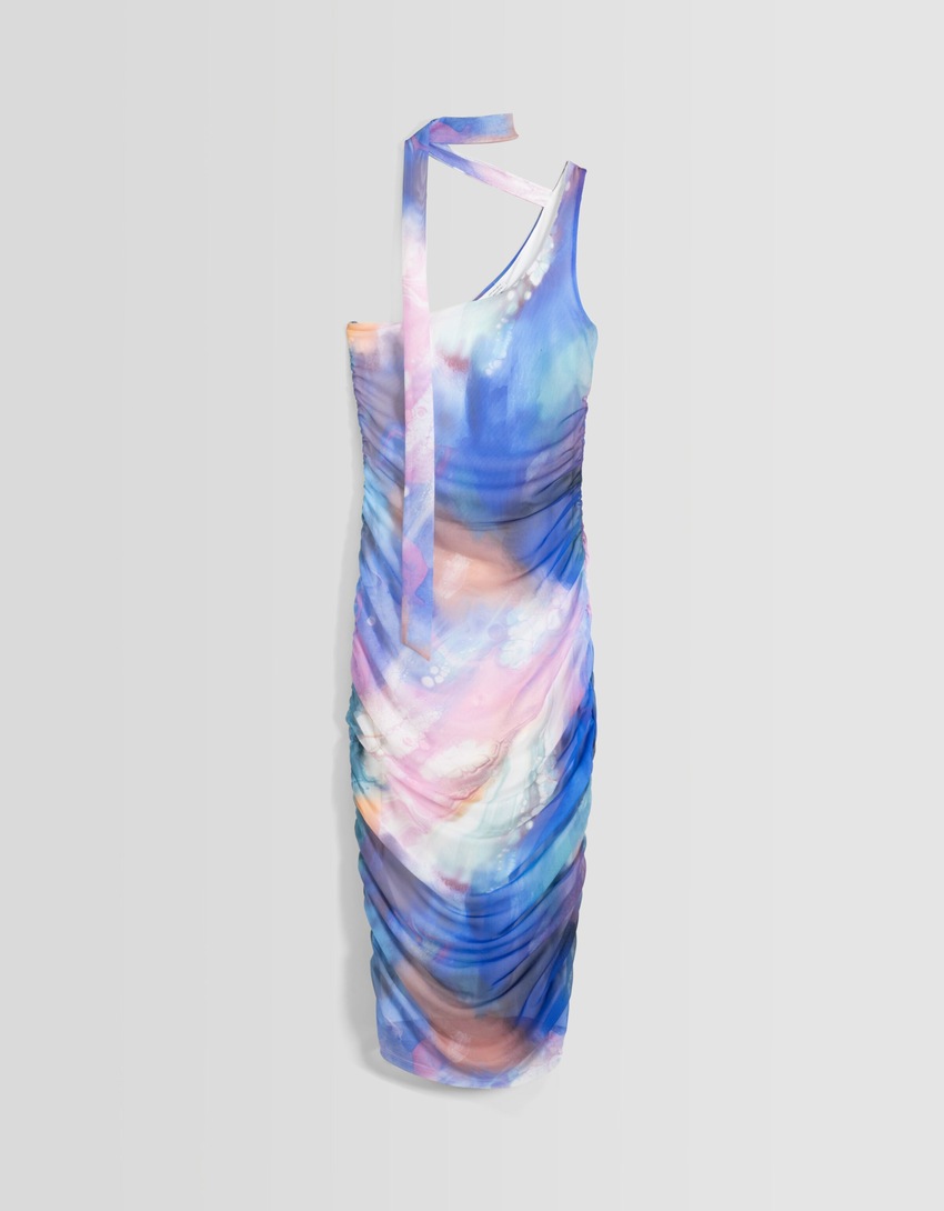 Vestido midi assimétrico estampado
