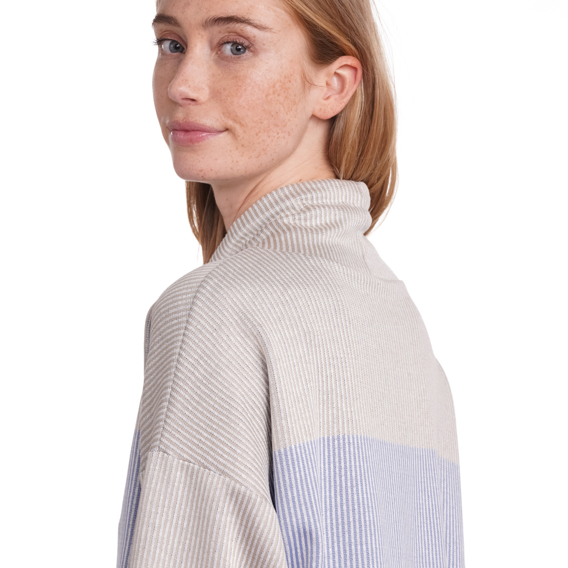 Gina Benotti Damen Sweatshirt mit Schalkragen beige / dunkelblau